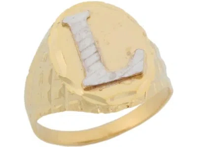 Pre-owned Jackani 10k Or 14k Two Tone Real Gold Diamond Cut Large Letter L Initial Mens Ring