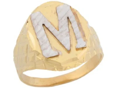Pre-owned Jackani 10k Or 14k Two Tone Real Gold Diamond Cut Large Letter M Initial Mens Ring