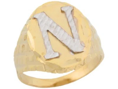 Pre-owned Jackani 10k Or 14k Two Tone Real Gold Diamond Cut Large Letter N Initial Mens Ring