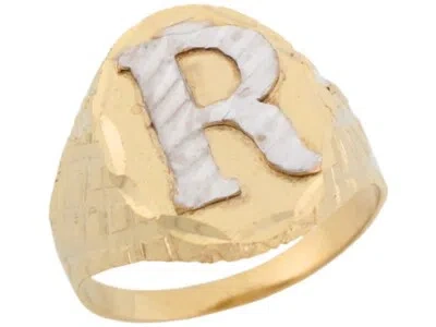 Pre-owned Jackani 10k Or 14k Two Tone Real Gold Diamond Cut Large Letter R Initial Mens Ring