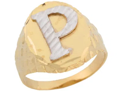 Pre-owned Jackani 10k Or 14k Two Tone Real Gold Large Letter P Initial Mens Ring