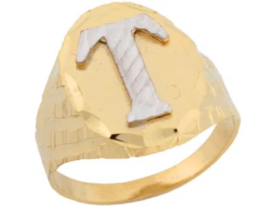 Pre-owned Jackani 10k Or 14k Two Tone Real Gold Large Letter T Initial Mens Ring