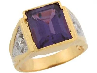 Pre-owned Jackani 10k Or 14k Two Tone Real Gold Simulated Alexandrite June Birthstone Mens Ring In Purple