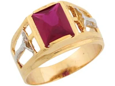 Pre-owned Jackani 10k Or 14k Two Tone Real Gold Simulated Ruby Cross Band Religious Mens Ring In Red