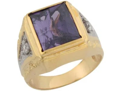 Pre-owned Jackani 10k Or 14k Two Tone Real Solid Gold Simulated Amethyst Special Mens Ring In Purple
