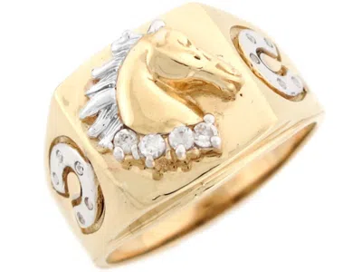 Pre-owned Jackani 10k Or 14k Two Tone Real Solid Gold White Cz Stallion Head Mens Ring