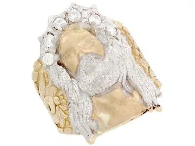 Pre-owned Jackani 10k Or 14k Two Tone Solid Gold Christian Religious Jesus Cz Large Mens Ring In White