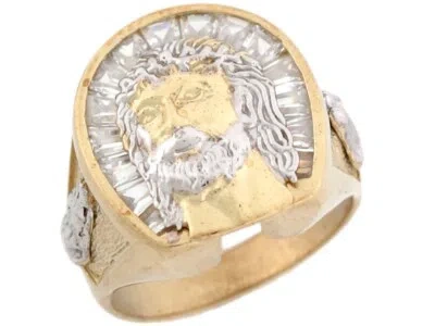 Pre-owned Jackani 10k Or 14k Two Tone Solid Gold Cz Jesus Crown Of Thorns Religious Mens Ring In White