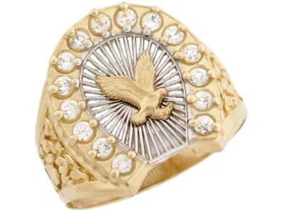 Pre-owned Jackani 10k Or 14k Two Tone Solid Gold Eagle Filigree Lucky Horseshoe Cz Mens Ring In White