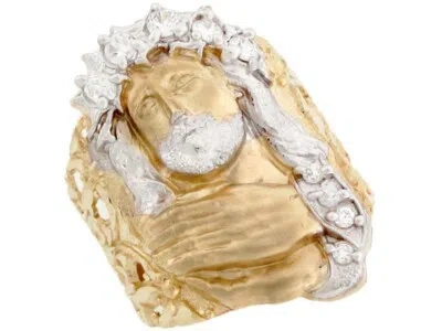 Pre-owned Jackani 10k Or 14k Two Tone Solid Gold Jesus Christian Religious Cz Large Mens Ring In White