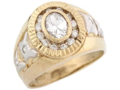 Pre-owned Jackani 10k Or 14k Two Tone Solid Real Gold White Cz Cluster Round Mens Ring