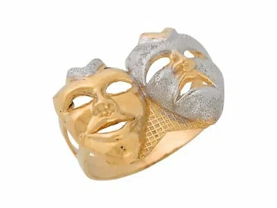 Pre-owned Jackani 10k Or 14k Two-tone Stunning Comedy Tragedy Theater Masks Split Shank Mens Ring