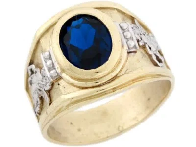 Pre-owned Jackani 10k Or 14k Two Toned Gold Simulated Sapphire Birthstone Pegasus Mens Ring In Blue