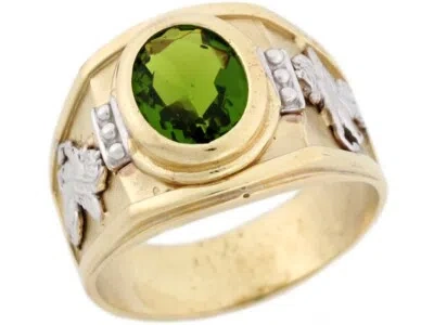 Pre-owned Jackani 10k Or 14k Two Toned Real Gold Simulated Peridot Birthstone Pegasus Mens Ring In Green