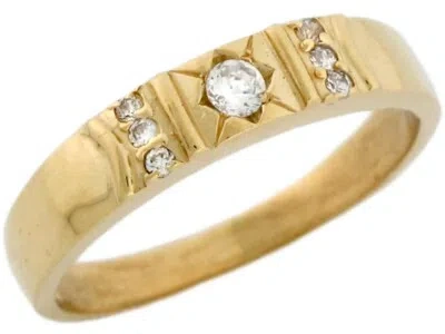 Pre-owned Jackani 10k Or 14k Two Toned Real Gold Solitaire White Cz Wedding Band Mens Ring
