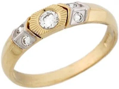 Pre-owned Jackani 10k Or 14k Two Toned Real Gold Solitatire White Cz Wedding Band Mens Ring