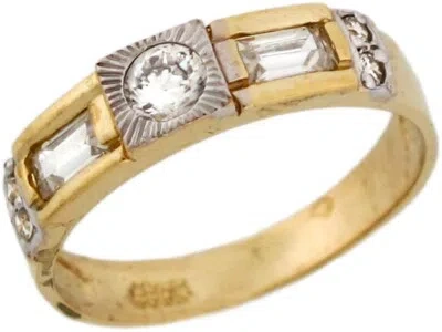 Pre-owned Jackani 10k Or 14k Two Toned Real Gold Square Face White Cz Wedding Band Mens Ring