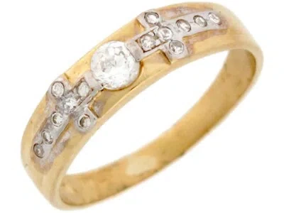 Pre-owned Jackani 10k Or 14k Two Toned Real Gold Square White Cz Cross Wedding Band Mens Ring