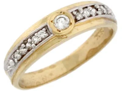 Pre-owned Jackani 10k Or 14k Two Toned Real Gold White Cz Etched Wedding Band Mens Ring