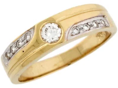 Pre-owned Jackani 10k Or 14k Two Toned Real Gold White Cz Modern Wedding Band Mens Ring