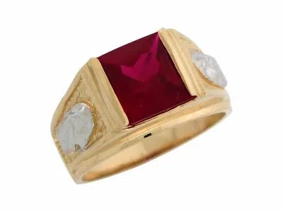 Pre-owned Jackani 10k Or 14k Two Tonegold Simulated Ruby Wide Band Mens Ring In Red