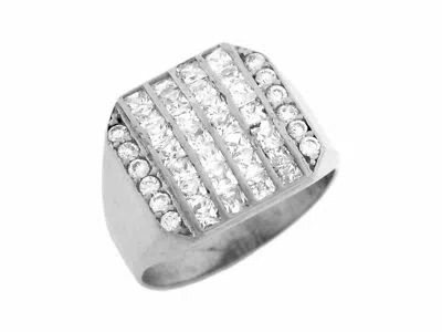 Pre-owned Jackani 10k Or 14k White Gold Channel Set Cz Cluster High Polished Mens Ring