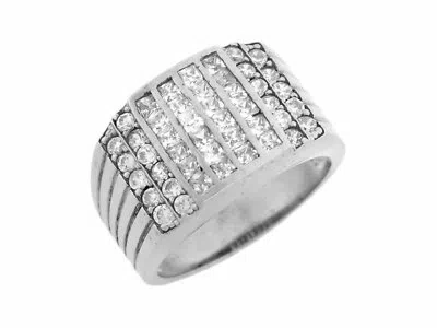Pre-owned Jackani 10k Or 14k White Gold Cz Channel Set Cluster Hip Hop Mens Ring