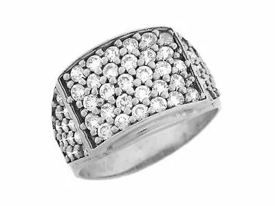 Pre-owned Jackani 10k Or 14k White Gold Mens Cz Rectangle Five Row Cluster Ring