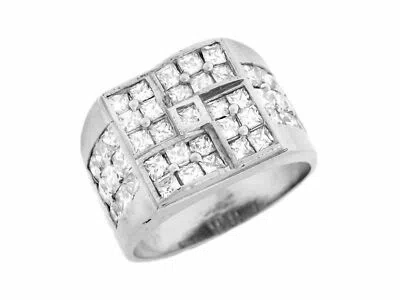 Pre-owned Jackani 10k Or 14k White Gold Mens Cz Square Five Row Cluster Ring With Accents