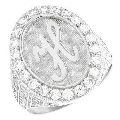 Pre-owned Jackani 10k Or 14k White Gold Mens Oval Halo White Cz Initial Letter H Ring