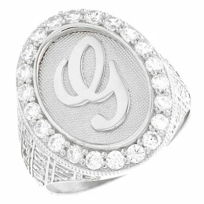 Pre-owned Jackani 10k Or 14k White Gold Mens Oval Halo White Cz Initial Letter Ring