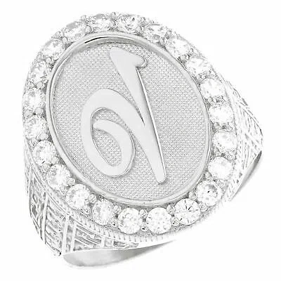 Pre-owned Jackani 10k Or 14k White Gold Mens Oval Halo White Cz Initial Letter V Ring
