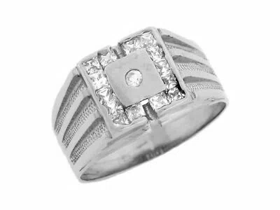 Pre-owned Jackani 10k Or 14k White Gold Mens Ring Round Center Stone With Square Cut Halo