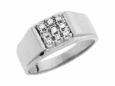 Pre-owned Jackani 10k Or 14k White Gold Mens Square Cluster Cz Ring