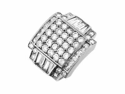 Pre-owned Jackani 10k Or 14k White Gold Multiple White Cz Criss Cross Square Layered Mens Ring
