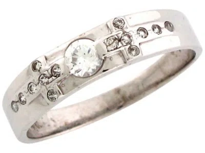 Pre-owned Jackani 10k Or 14k White Gold Round Cz Solitaire Men's Cross Design Wedding Band Ring