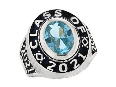 Pre-owned Jackani 10k Or 14k White Gold Simulated Aqua 2022 Graduation March Mens Class Ring