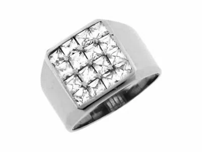 Pre-owned Jackani 10k Or 14k White Gold Square White Cz Checkerboard Simple Elegant Mens Ring