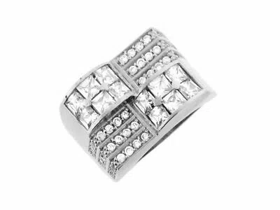Pre-owned Jackani 10k Or 14k White Gold White Cz Cluster American Flag Rectangular Mens Ring