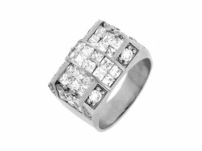 Pre-owned Jackani 10k Or 14k White Gold White Cz Cluster Cross Thick Mens Ring