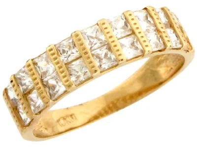 Pre-owned Jackani 10k Or 14k Yellow Gold Beautiful Design Two Row Square Cz Men's Wedding Band In White