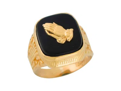 Pre-owned Jackani 10k Or 14k Yellow Gold Black Onyx Mens Religious Praying Hands Everyday Ring