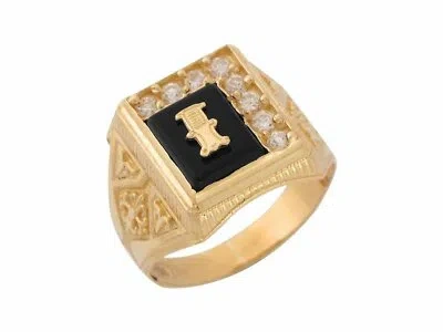 Pre-owned Jackani 10k Or 14k Yellow Gold Black Onyx White Cz Accented Mens Letter I Initiai Ring