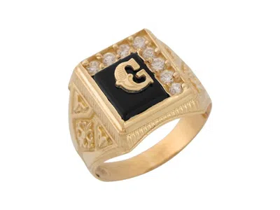 Pre-owned Jackani 10k Or 14k Yellow Gold Black Onyx White Cz Accented Mens Letter Initiai Ring