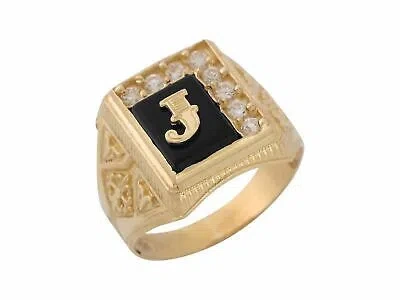 Pre-owned Jackani 10k Or 14k Yellow Gold Black Onyx White Cz Accented Mens Letter J Initiai Ring
