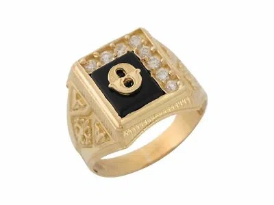 Pre-owned Jackani 10k Or 14k Yellow Gold Black Onyx White Cz Accented Mens Letter O Initiai Ring