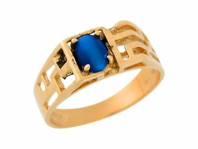 Pre-owned Jackani 10k Or 14k Yellow Gold Blue Cat Eye Geometric Filigree Pattern Mens Modern Ring