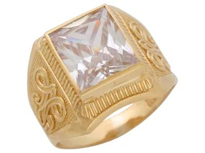 Pre-owned Jackani 10k Or 14k Yellow Gold Brilliant White Cz April Birthstone Mens Wide Ring