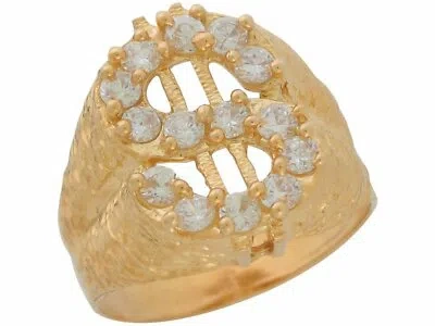 Pre-owned Jackani 10k Or 14k Yellow Gold Brilliant White Cz Set Money Dollar Sign Mens Ring