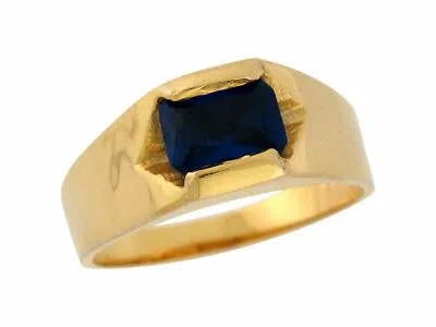 Pre-owned Jackani 10k Or 14k Yellow Gold Channel Set Blue Sapphire Simple Elegant Mens Ring